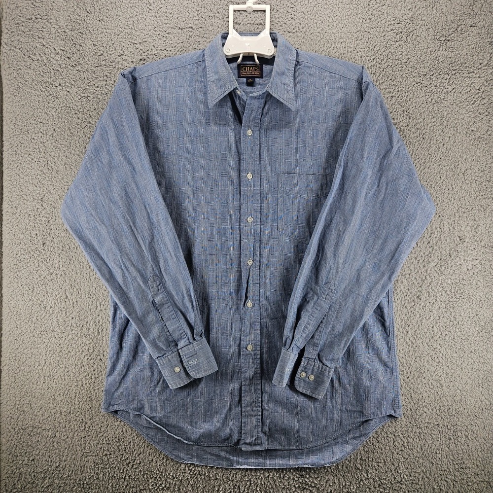 Chaps Ralph Lauren Mens Blue Plaid Button Down Shirt Size 16 34/35 Cotton
